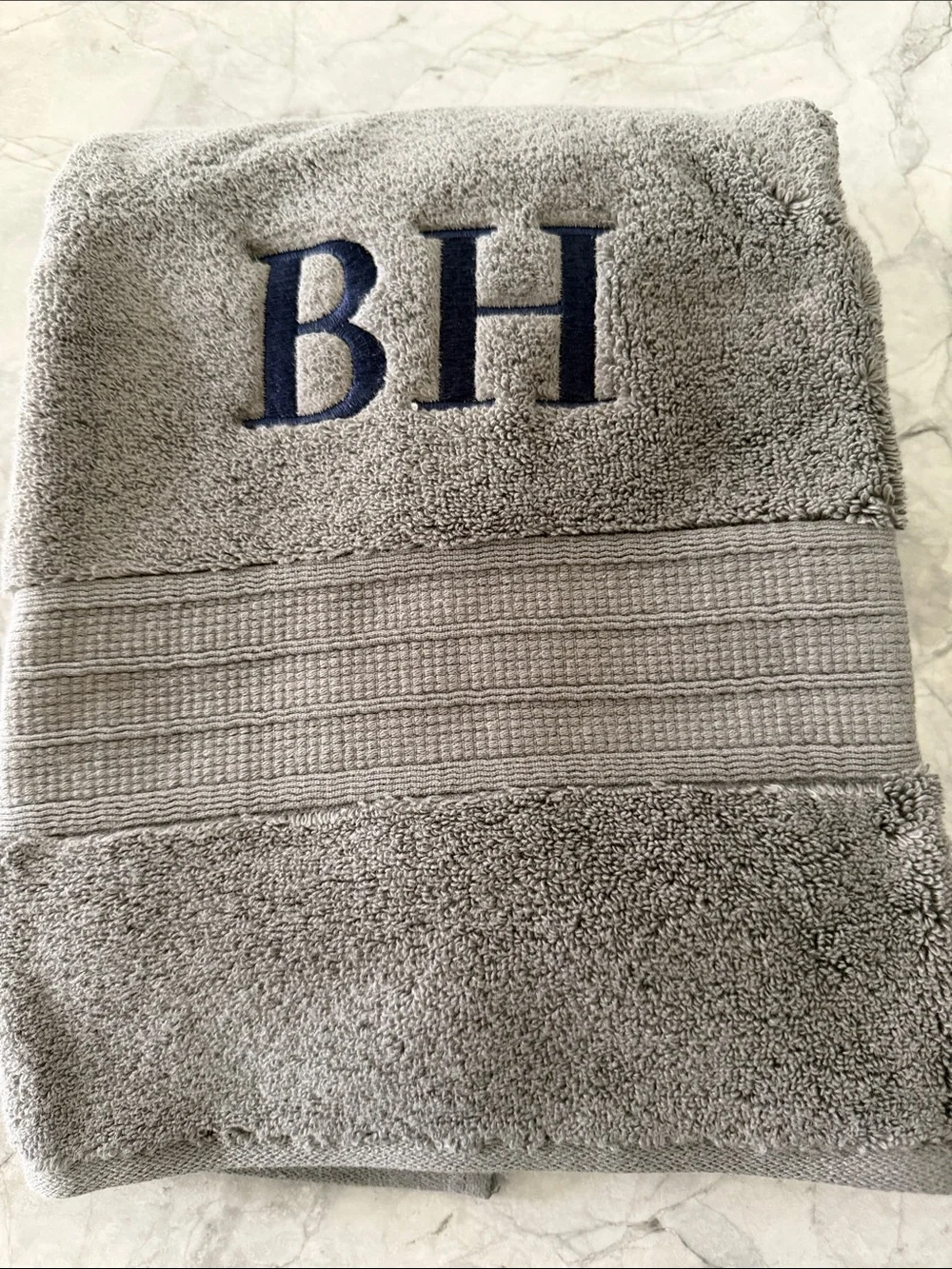 Pottery Barn Teen Gray Bath Towel with Navy Monogram